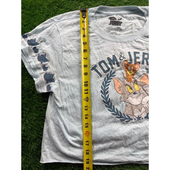 Tom & Jerry Light Blue Graphic Tee Sleeve Print Licensed Cartoon Sz XXL Crewneck - Picture 5 of 7